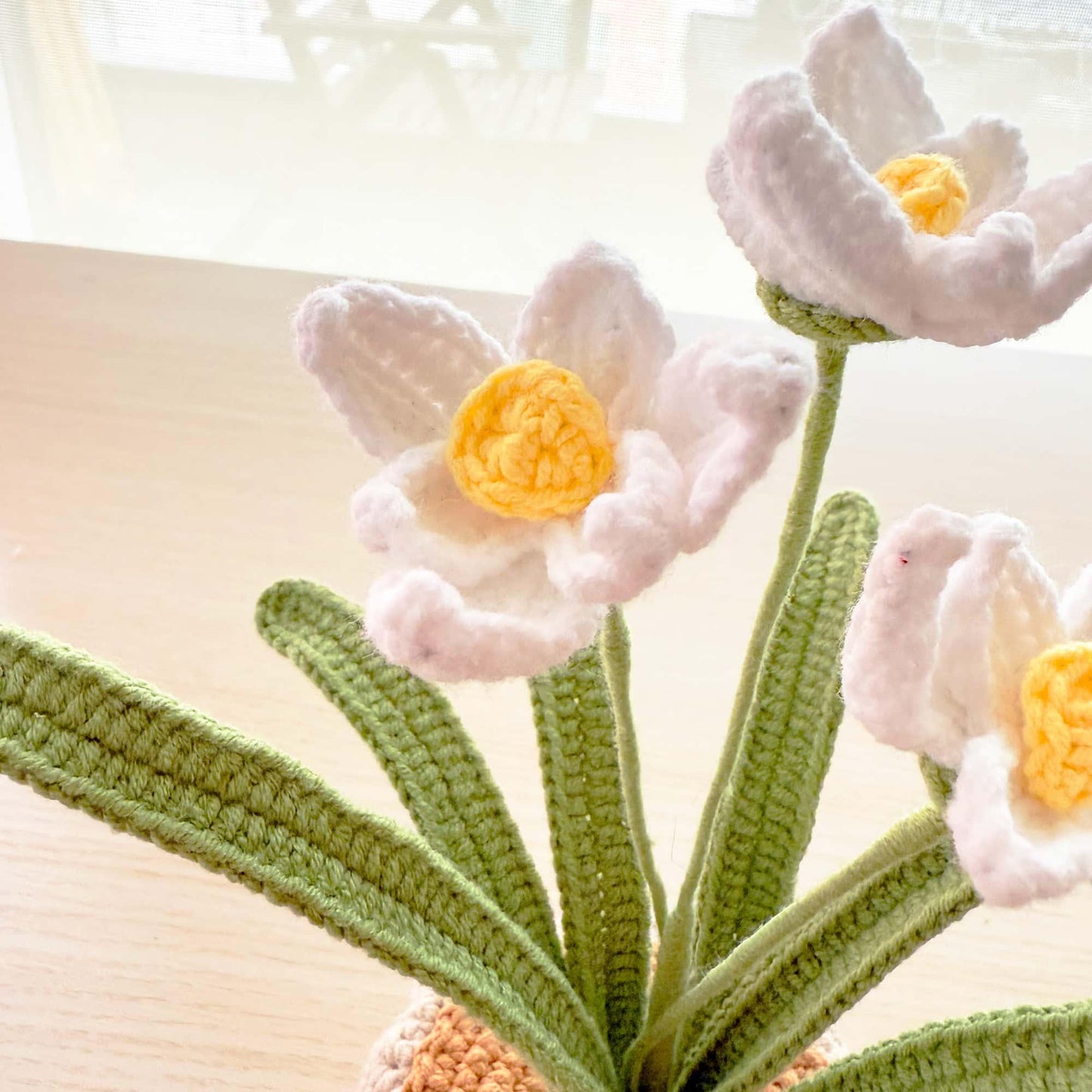 Handmade Crochet Daffodil Flower Pot: Cotton Floral Decor