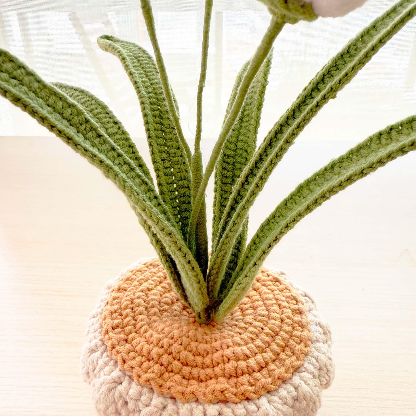 Handmade Crochet Daffodil Flower Pot: Cotton Floral Decor