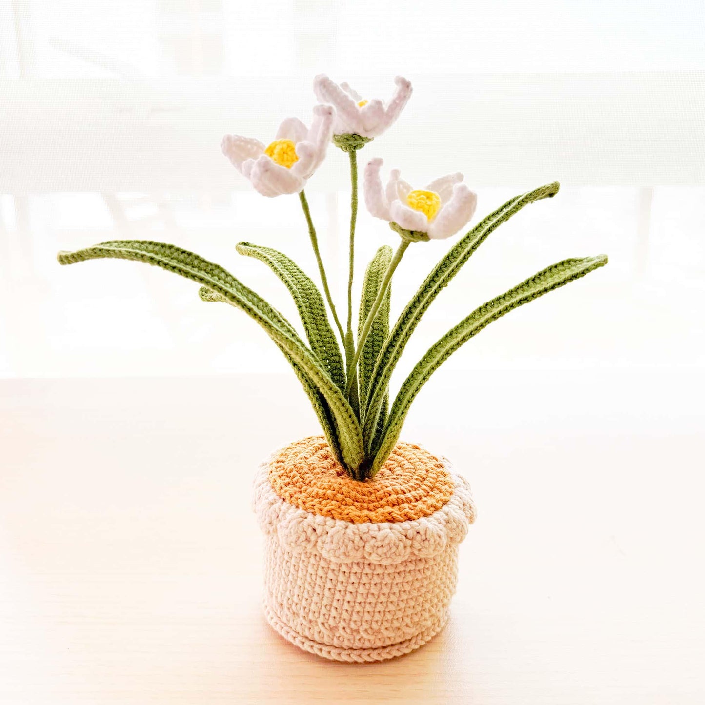 Handmade Crochet Daffodil Flower Pot: Cotton Floral Decor