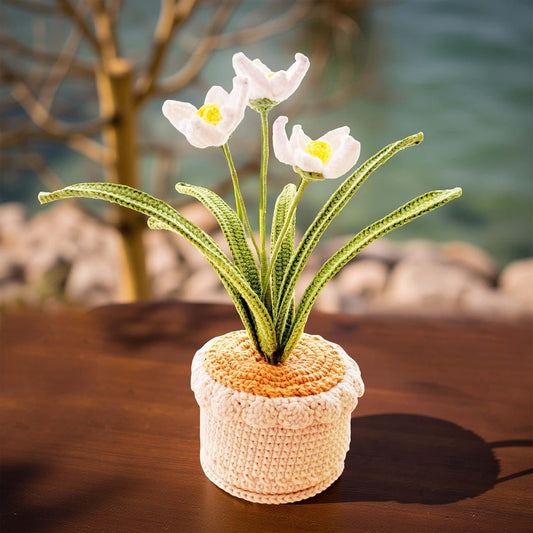 Handmade Crochet Daffodil Flower Pot | Yellow White Floral Decor | Cute Spring Home Accent | Table Display | Gift for Flower Lovers