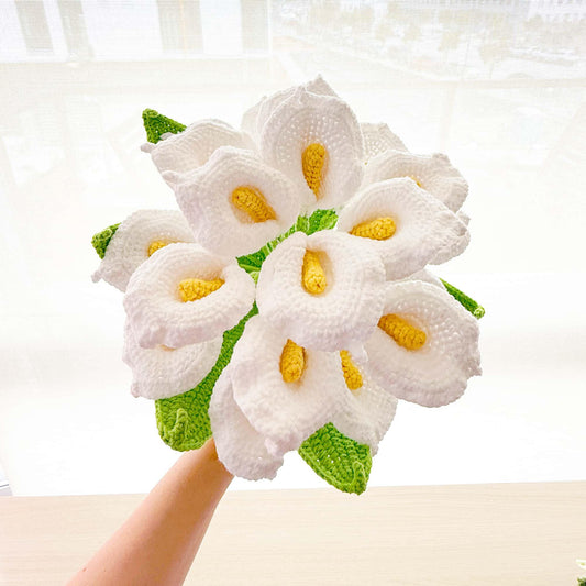 Handmade Crochet Calla Lily Bouquet | 19 Stems | White Yarn Wedding Flowers | Crochet Lily Decor | Artificial Floral | Bridal Gift