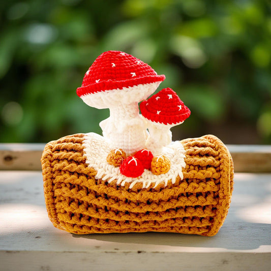 Handmade Crochet Mushroom Log | Toadstool Decor | Forest Fairy Plush | Soft Woodland Ornament | Cottagecore Home Accent