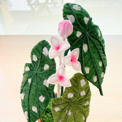 Handmade Pipe Cleaner Begonia Maculata | Polka Dot Plant Decor | Embroidered Houseplant Gift | Faux Potted Leaf Art | Flamingo Queen