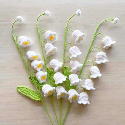 Handmade Crochet Lily of the Valley Tulip Bouquet  (no vase) | Crocheted Lily-of-the-valley Stem | Artificial Flower | Vase is not included