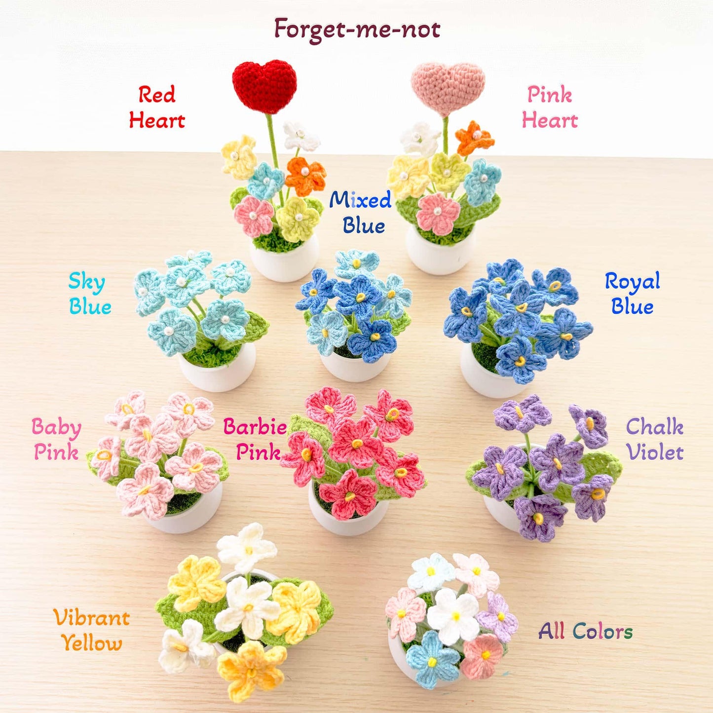 All 9.99 Handmade Crochet Flowers | Forget me not | Rose | Sunflower | Poppy | Tulip | Strawberry | Daisy | Lily | Puff | 10 dollars Gifts