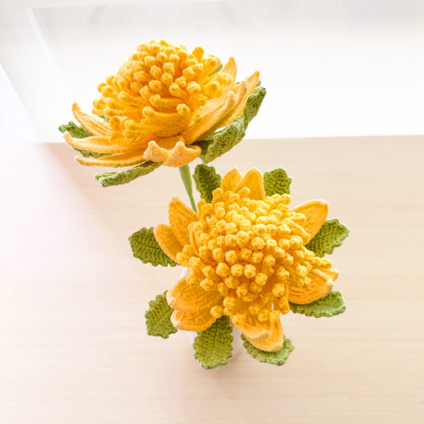 Handmade Crochet Chrysanthemum Stem (no vase): Fall Floral Decor, Yarn Flower