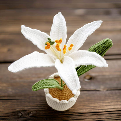 Handmade Crochet White Big Lily  | Crochet Flower Decor | Crochet Bonsai | Big Lily Decoration | Handmade Gift | Cute Office Decor