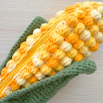 Handmade Crochet Corn Pouch | Pencil Case | Cute Veggie Zipper Bag | Yarn Art Accessory | Corn Zipper Pouch | Back to School Gift
