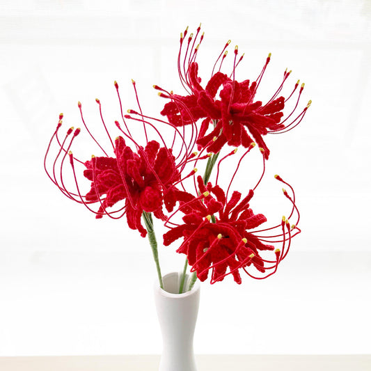 Handmade Crochet Red Spider Lily (no vase) | Bold Floral Decor | Statement Yarn Flower | Unique Crochet Bloom | Rad Yellow