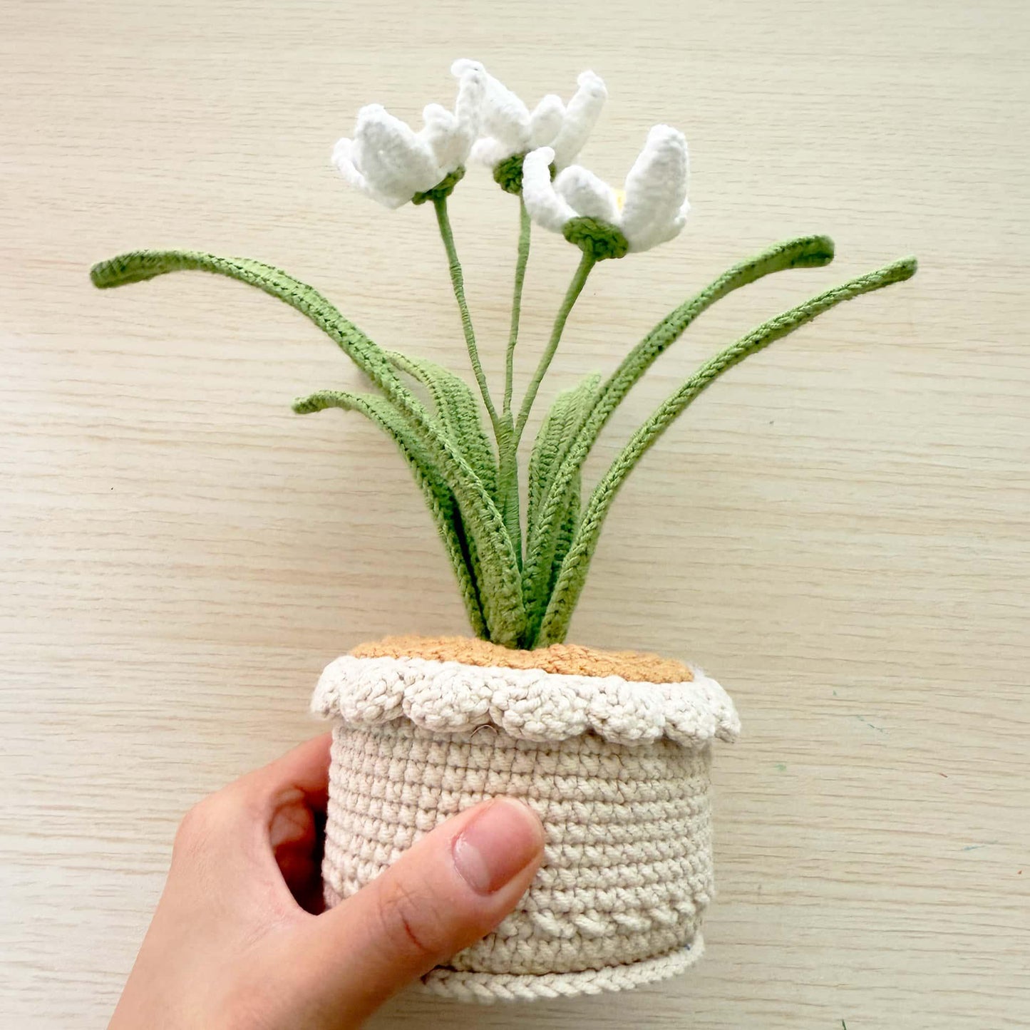 Handmade Crochet Daffodil Flower Pot: Cotton Floral Decor