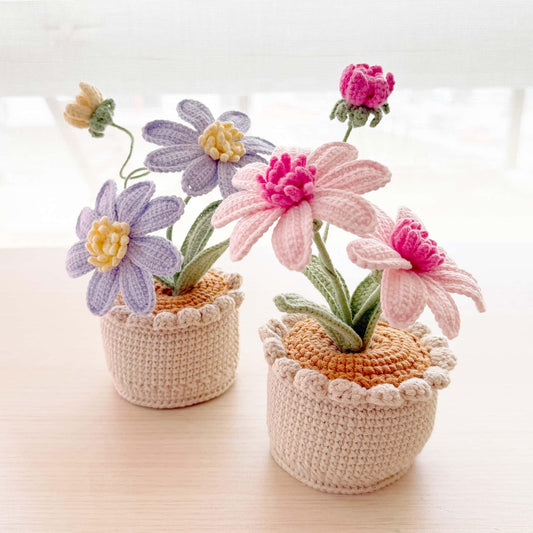 Handmade Crochet Aster Flower Pot | Purple Daisy Decor | Cute Yarn Flower | Decorative Plant | Crochet Flowers | Gift for Her