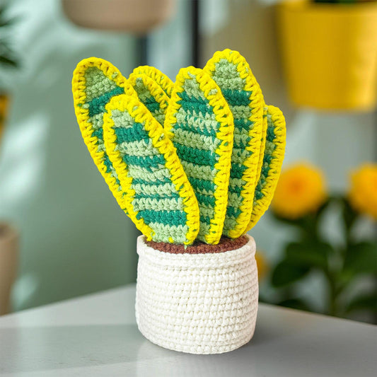 Handmade Crochet Snake Plant Pot | Sansevieria Decor | Yarn Houseplant | Green Leaf Plush | Indoor Plant Gift | Cute Home Accent