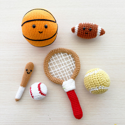 Handmade Crochet Baseball Bat + Ball Set | Football | Basketball | Mini Plush | Toddler Toy | Sports Toy | Boy Girl Gift | Baby Shower