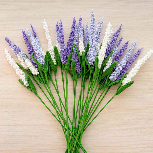 Handmade Crochet Lavender Stems | Lavandula | Flower Stems (no vase) | Purple Green | Bouquet | Gift for Mom Girlfriend | Artificial Plant