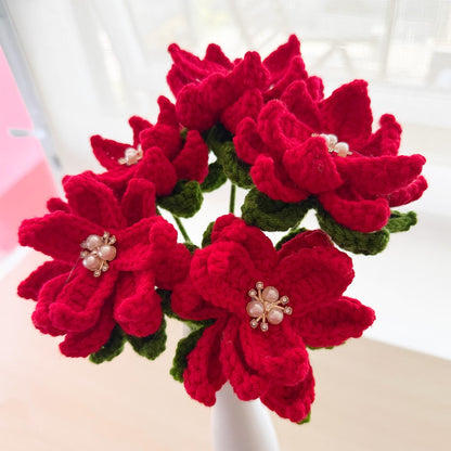 ONE Stem Handmade Crochet Poinsettia | Christmas Flower Decor | Festive Red Bloom | Holiday Decoration | Winter Yarn Plant | Home Decor