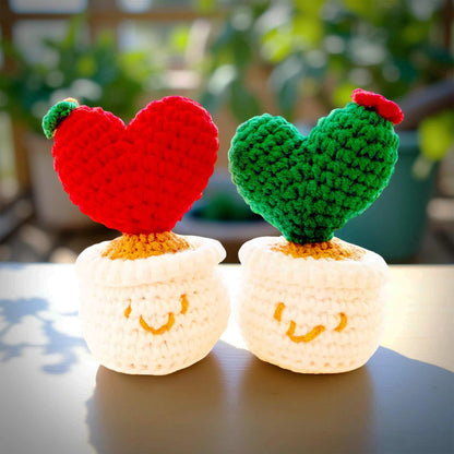 Handmade Finished Crochet Heart Flower Pot | Green | Red | Decorative Plants | Girlfriend | Valentine Gift | Christmas