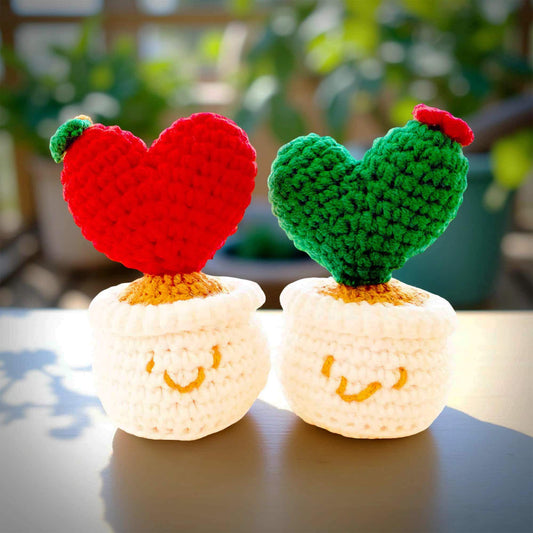 Handmade Finished Crochet Heart Flower Pot | Green | Red | Decorative Plants | Girlfriend | Valentine Gift | Christmas