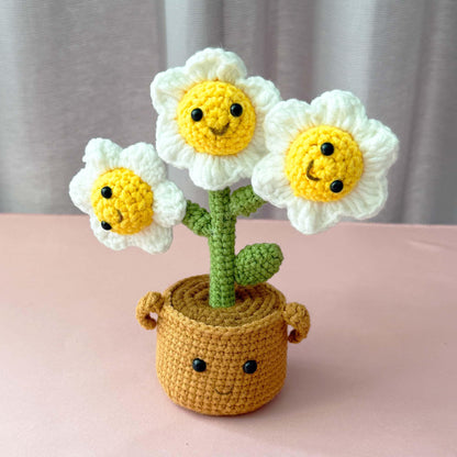 Handmade Finished Crochet Smiley Daisy Pot | Smiley Flower Decor | Cute Crochet Plant | Amigurumi Flowers | Home Decor | Desk Gift | Kawaii