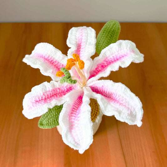 Handmade Crochet White Big Lily  | Crochet Flower Decor | Crochet Bonsai | Big Lily Decoration | Handmade Gift | Cute Office Decor