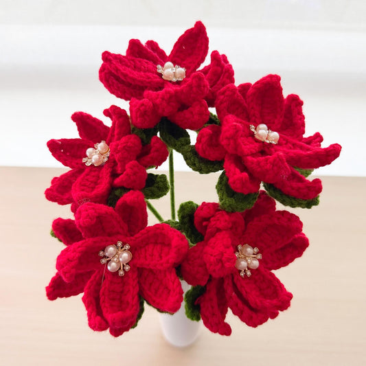 ONE Stem Handmade Crochet Poinsettia | Christmas Flower Decor | Festive Red Bloom | Holiday Decoration | Winter Yarn Plant | Home Decor
