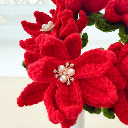 ONE Stem Handmade Crochet Poinsettia | Christmas Flower Decor | Festive Red Bloom | Holiday Decoration | Winter Yarn Plant | Home Decor