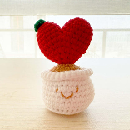 Handmade Finished Crochet Heart Flower Pot | Green | Red | Decorative Plants | Girlfriend | Valentine Gift | Christmas
