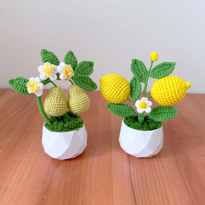 Handmade Crochet Pear Tree Pot: Whimsical Kitchen Decor