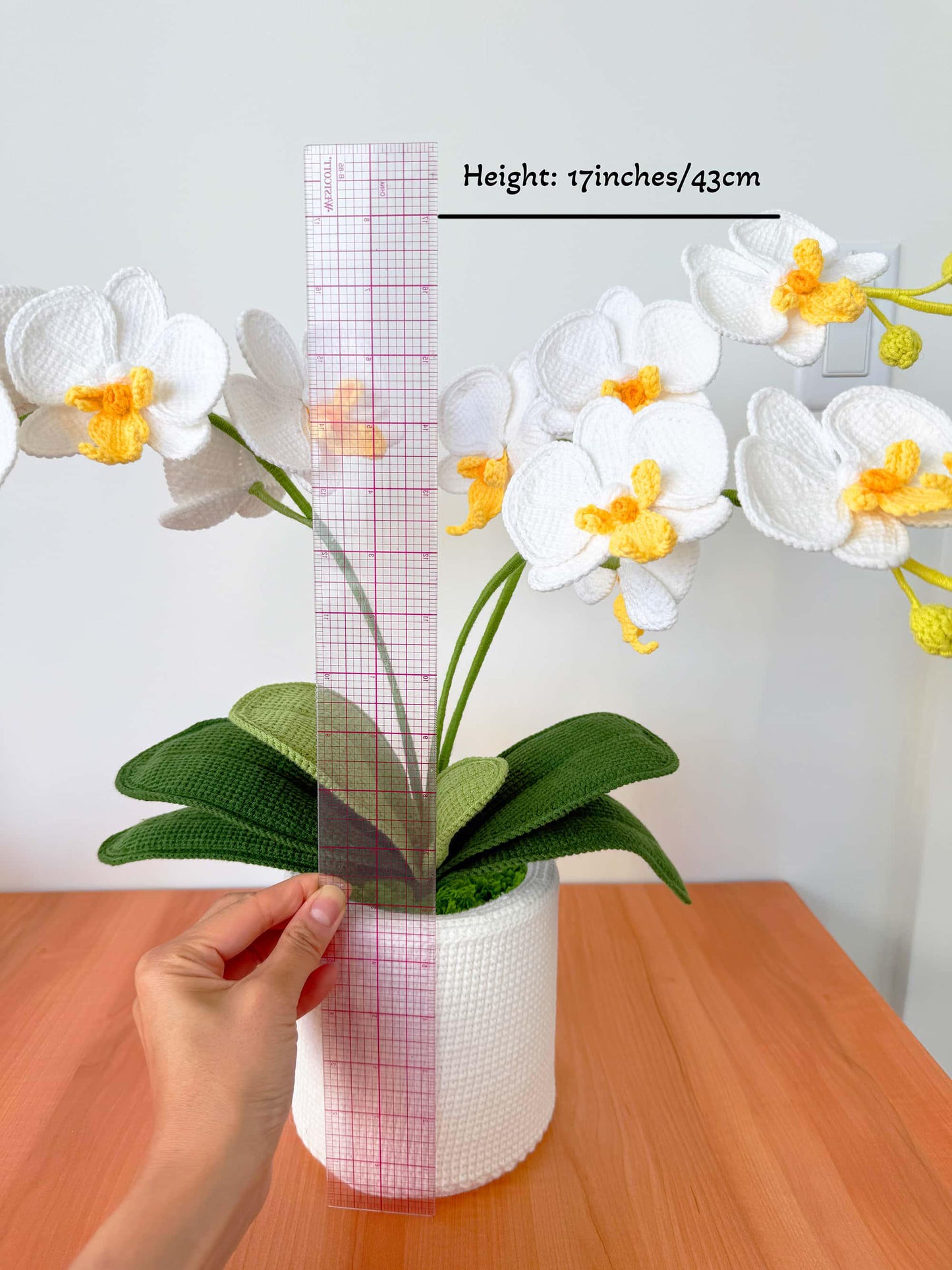 Handmade Crochet Orchid Pot | Orchid Decor | Flower Arrangement | White Green | Reception Desk Decor | Hallway Table Centerpiece