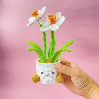 Handmade Finished Crochet Smiley Daffodil Pot | Daffodil Decor | Cute Spring Flower | Amigurumi Plant | Crochet Flowers | Home Decor