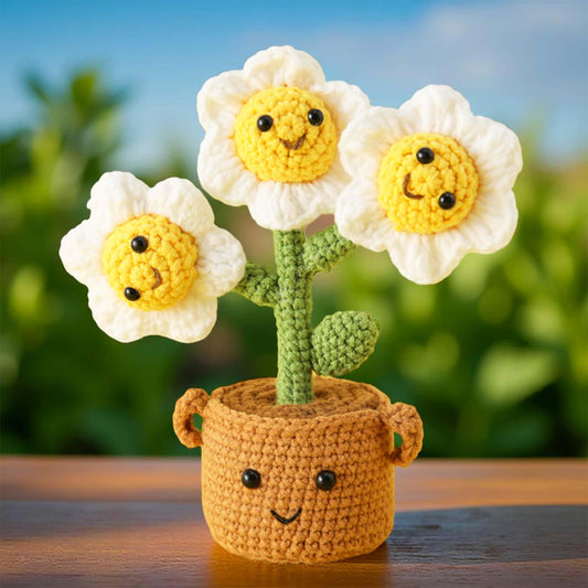 Handmade Finished Crochet Smiley Daisy Pot | Smiley Flower Decor | Cute Crochet Plant | Amigurumi Flowers | Home Decor | Desk Gift | Kawaii