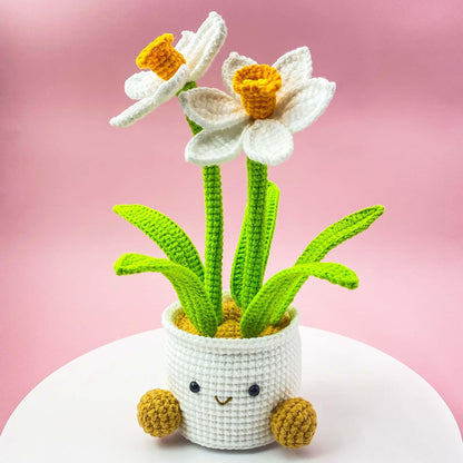 Handmade Finished Crochet Smiley Daffodil Pot | Daffodil Decor | Cute Spring Flower | Amigurumi Plant | Crochet Flowers | Home Decor