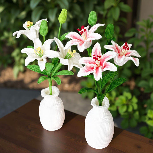 Handmade Crochet Lily Flower With Vase | Lily Bouquet Decor | Elegant Yarn Bouquet | Faux Plant Arrangement | Home Accent | Gift Idea