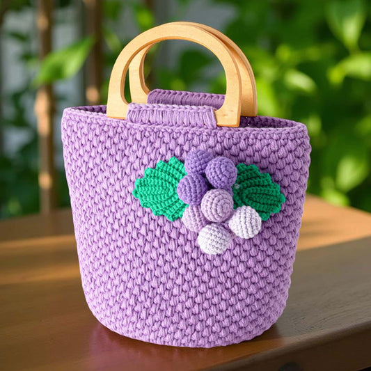 Handmade Crochet Grape Bag | Purple Crochet Tote | Fruit Design Purse | Cute Handbag | Knitted Grape Pouch | Unique Gift | Yarn Purse