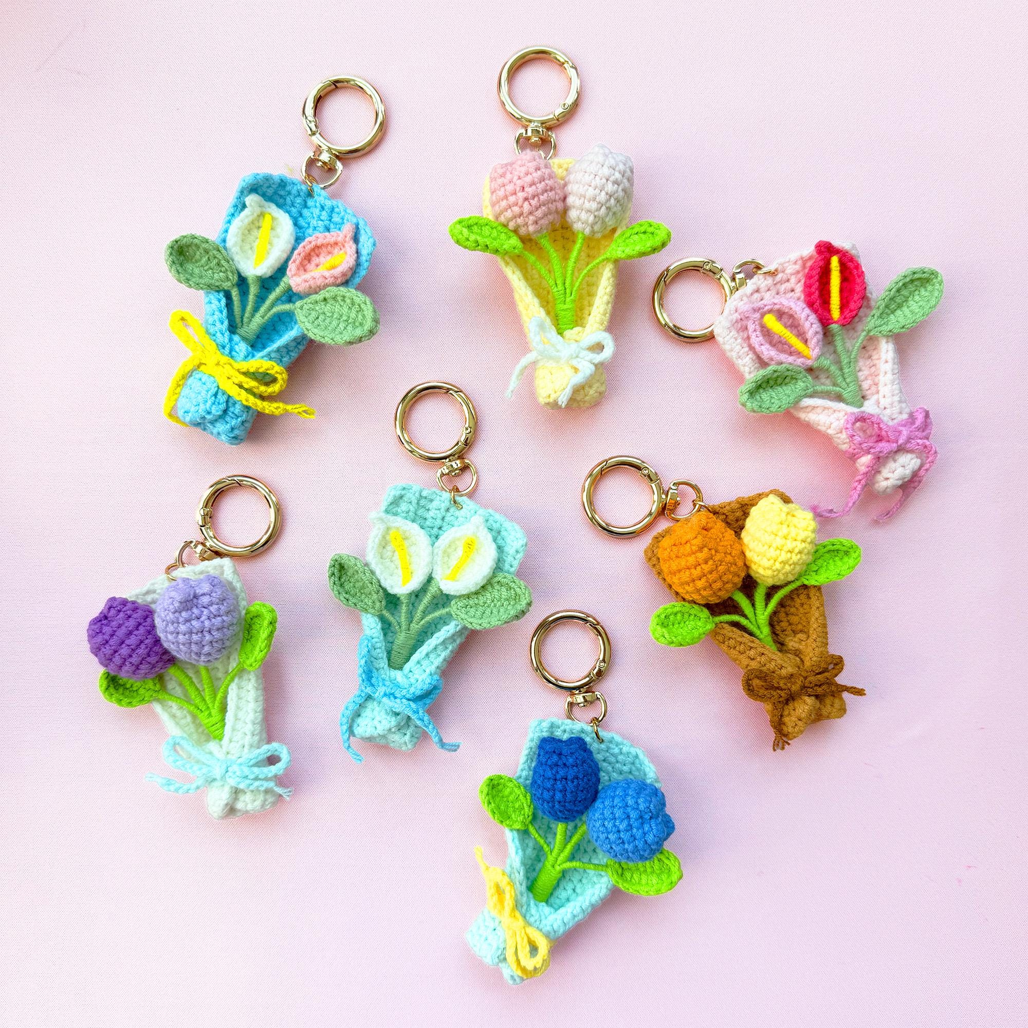 Crochet Flower Keychain Set: Handmade Wedding Favors, Bridal