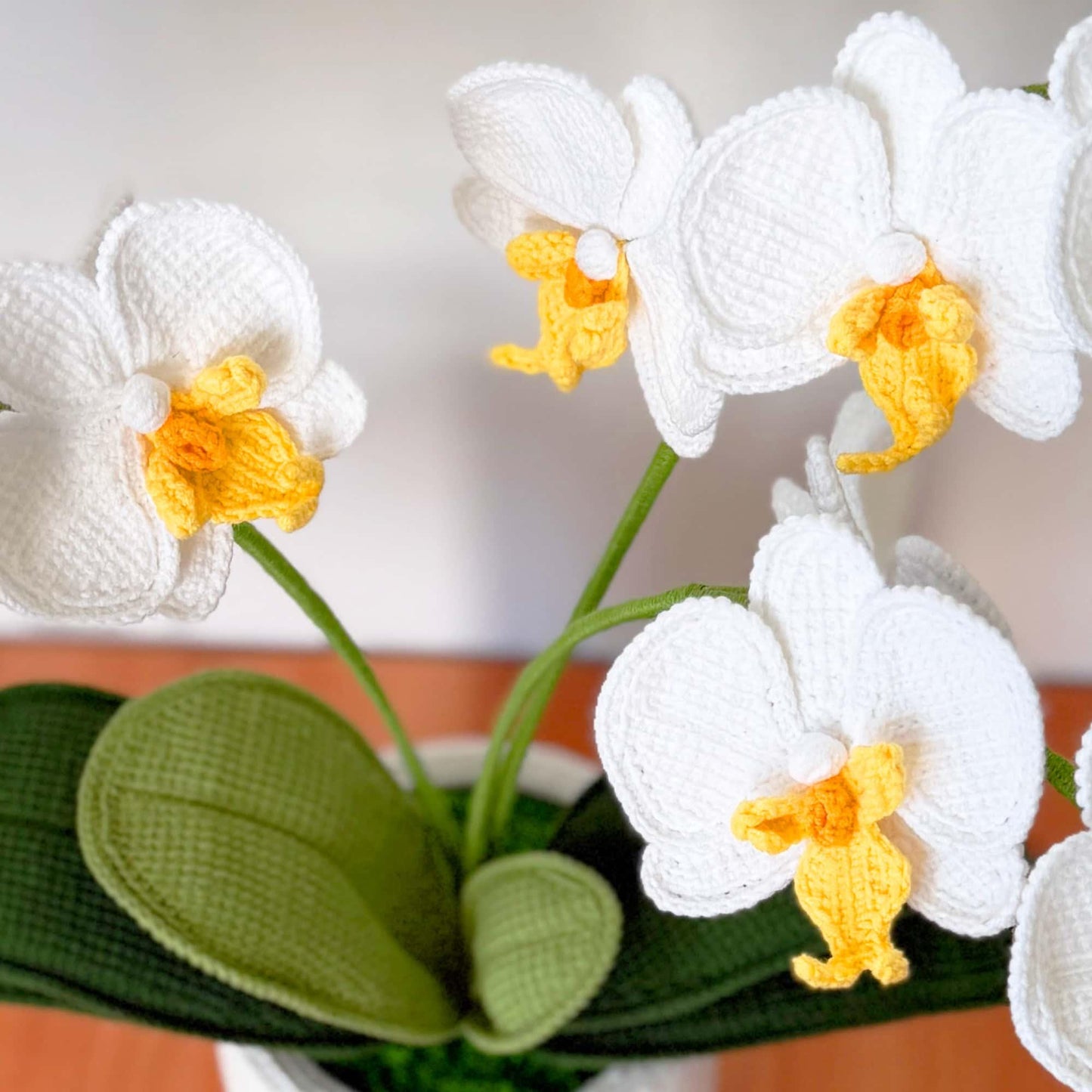 Handmade Crochet Orchid Pot | Orchid Decor | Flower Arrangement | White Green | Reception Desk Decor | Hallway Table Centerpiece