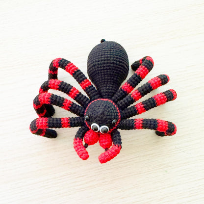 Handmade Crochet Spider Toy | Halloween Decor | Black Red Amigurumi Spider | Creepy Cute Plush | Spooky Home Decor | Bug Lover Gift