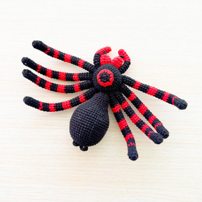 Handmade Crochet Spider Toy | Halloween Decor | Black Red Amigurumi Spider | Creepy Cute Plush | Spooky Home Decor | Bug Lover Gift