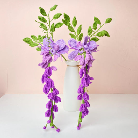 Handmade Crochet Wisteria Flowers (no vase)  Purple Hanging Vine Decor | Amigurumi Flowers | Faux Floral Arrangement | Home Decor
