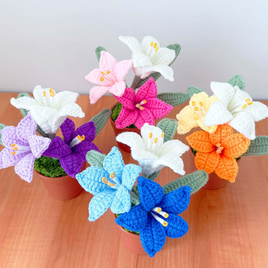 Handmade Crochet Coppertips/Lily Pot | Lily Flower Decor | Cute Crochet Flower | Colorful Plant Gift | Decorative Flowers | Home Decor