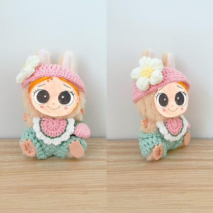 Handmade Crochet Labubu Doll Outfit Set | Cute Plush Clothes | Miniature Yarn Costume | Halloween Bunny Dinosaur Witch Outfit for Collectible Toys
