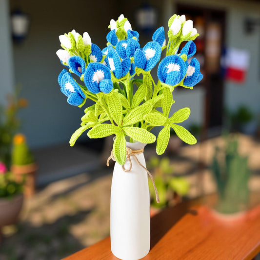 Handmade Crochet Bluebonnet Bouquet (no vase): Texas Wildflower Decor