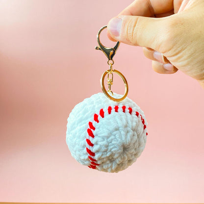 Crochet Sports Ball Keychain: Handmade Yarn Bag Charm - Baseball, Football, Basketball, Soccer