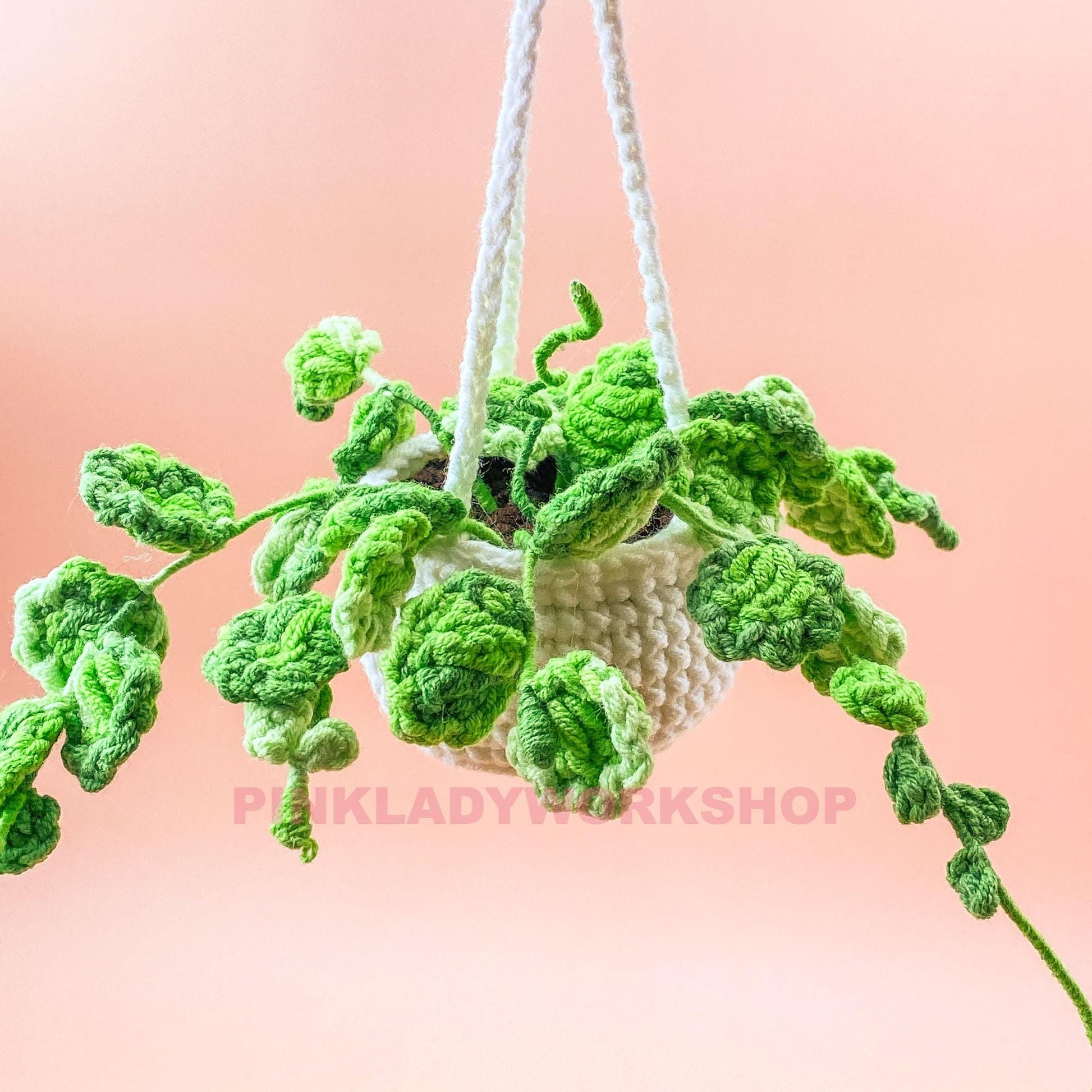 Crochet Hanging Plant: Creeping Charlie & String of Turtles - Car Mirror Decor
