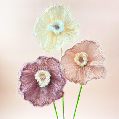 Handmade Crochet Iceland Poppy Bouquet(no vase) | Fuzzy Yarn Flowers | Handmade Pastel Decor | Soft Faux Floral Stem | Cozy Home Accent