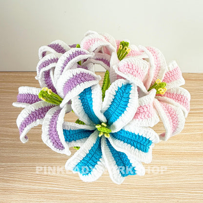 Handmade Crochet Lily Bouquet(no vase) | Handmade Colorful Lily Flowers | Amigurumi Flower Gift | Yarn Floral Arrangement