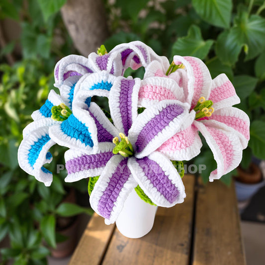 Handmade Crochet Lily Bouquet(no vase) | Handmade Colorful Lily Flowers | Amigurumi Flower Gift | Yarn Floral Arrangement