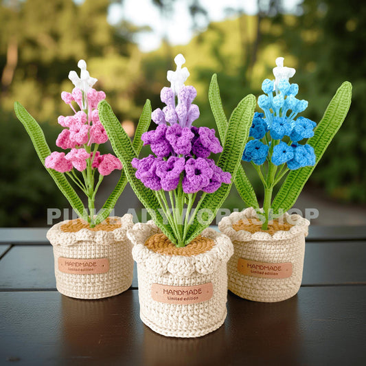 Handmade Crochet Hyacinth Flower Pot | Handmade Amigurumi Spring Bloom | Colorful Yarn Floral Decor | Mother’s Day Gift