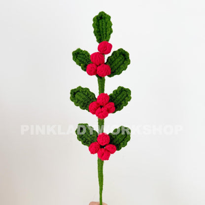 Crochet Christmas Bouquet: Poinsettia, Pine & Holly - Handmade Yarn Decor