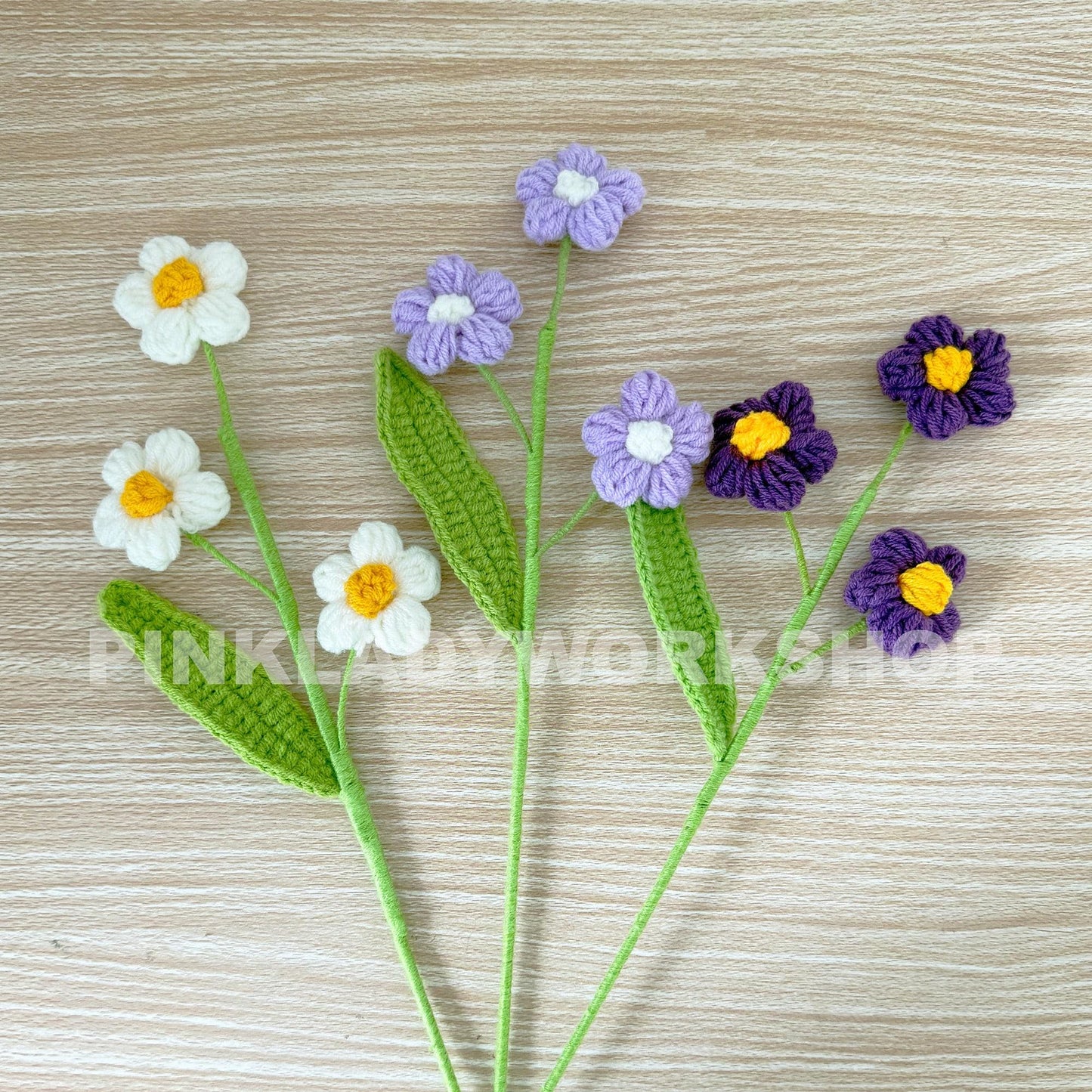 Handmade Crochet Puff Flower Bouquet(no vase) | Purple Yarn Flower Arrangement | Amigurumi Wildflower Decor | Soft Sculpture Floral Gift