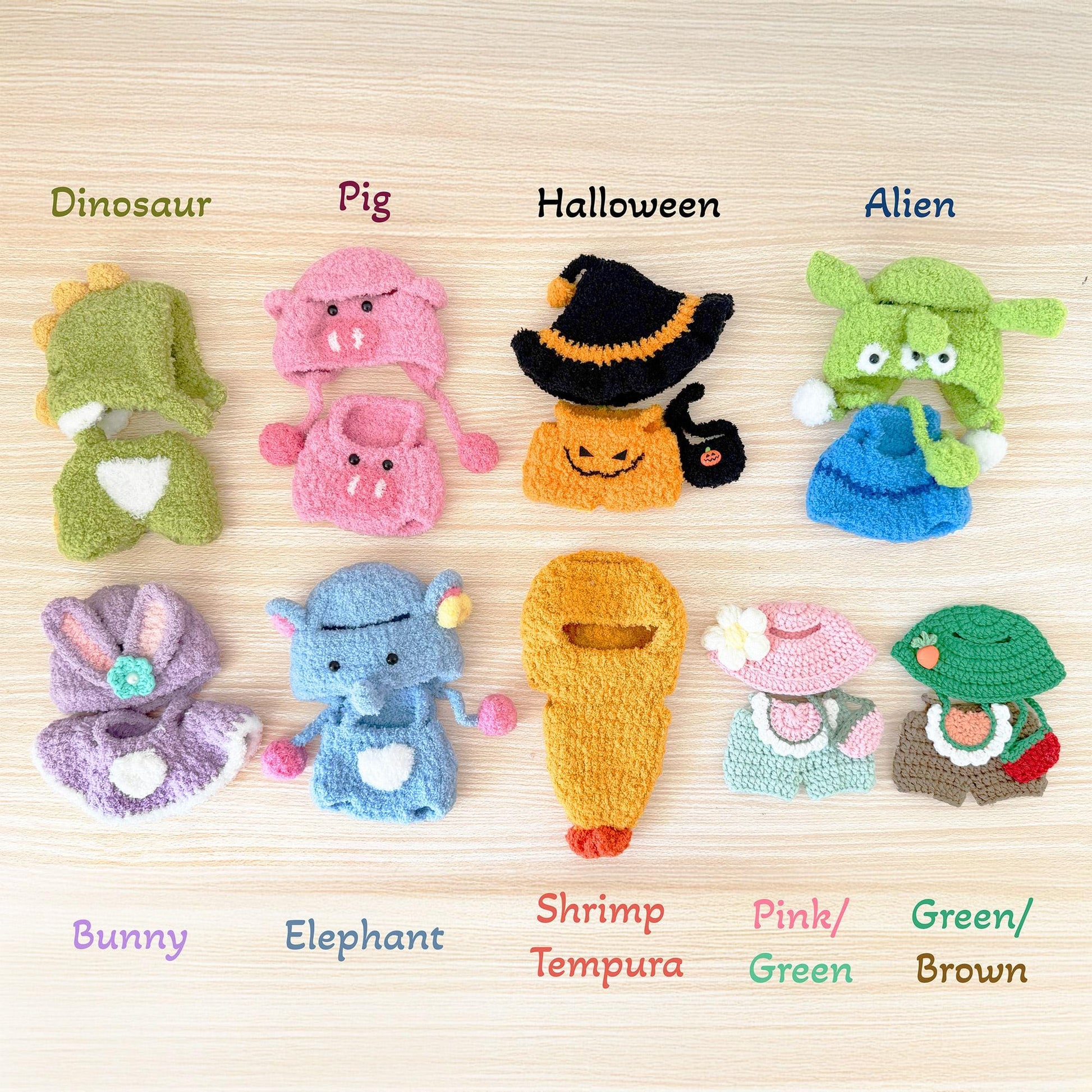 Crochet Doll Outfit Set: Halloween Bunny, Dinosaur, Witch Costume